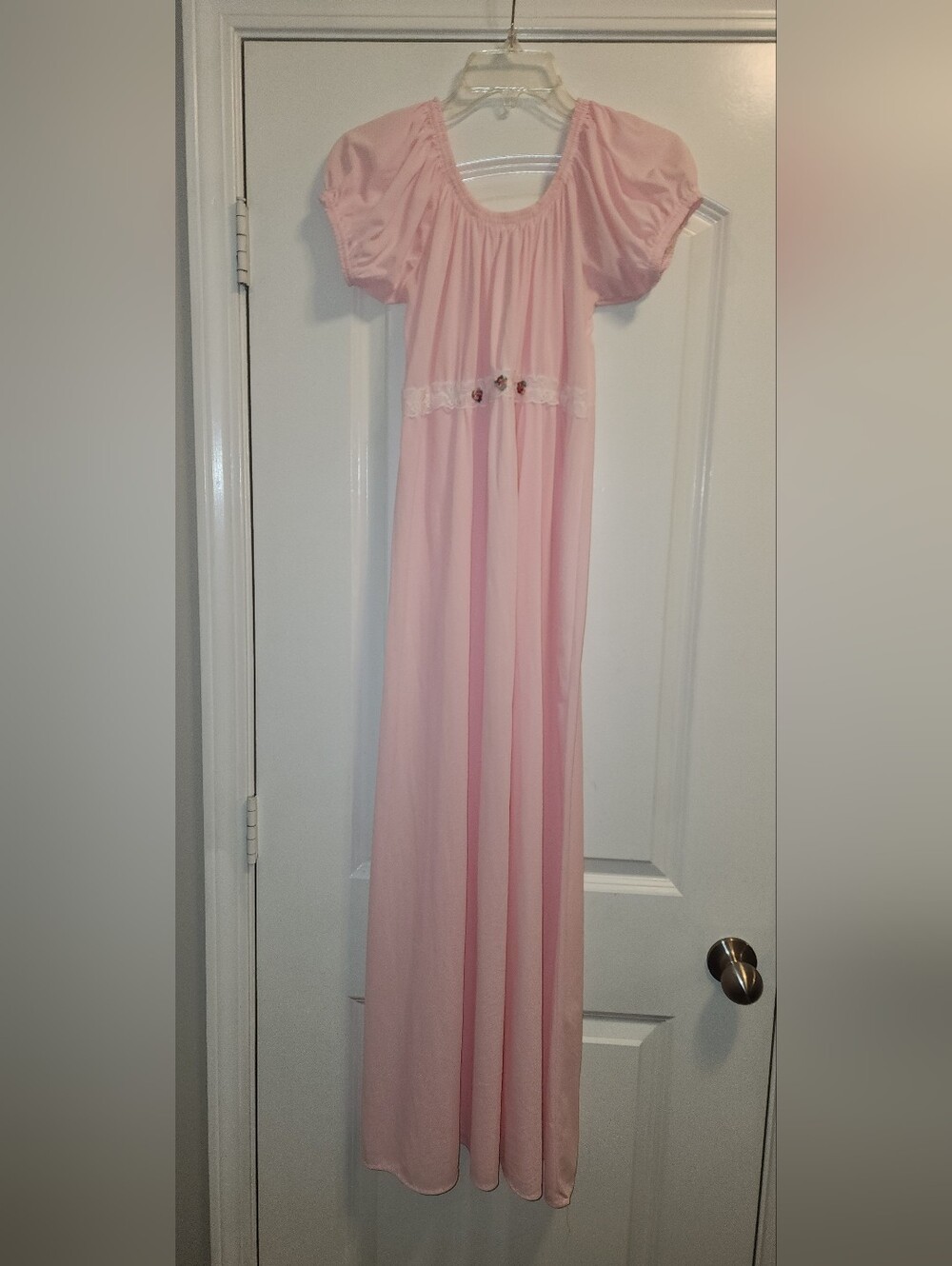 Unbranded Soft Pink Long Nightgown with Lace Trim On/off Shoulder Sz Large